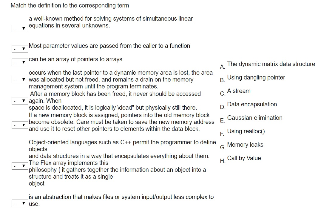 Solved Match the definition to the corresponding term a | Chegg.com