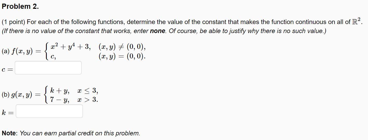 Solved Problem 2. (1 point) For each of the following | Chegg.com
