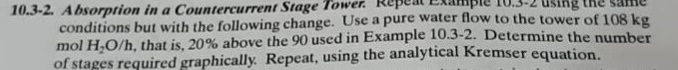 10.3-2. Absorption in a Countercurrent Stage Tower | Chegg.com