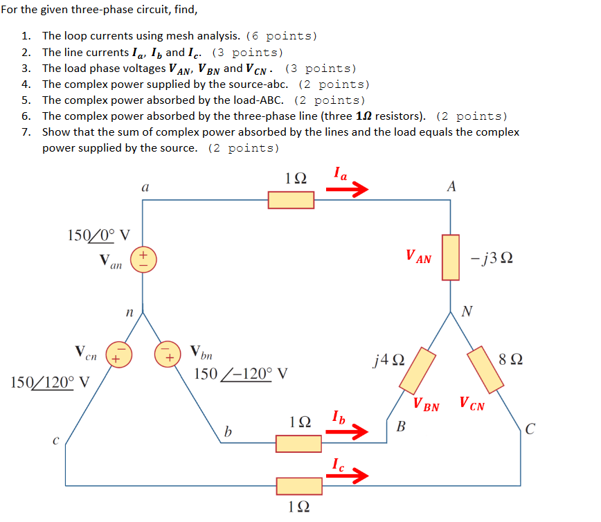 Solved For The Given Three-phase Circuit, Find, 1. The Loop | Chegg.com