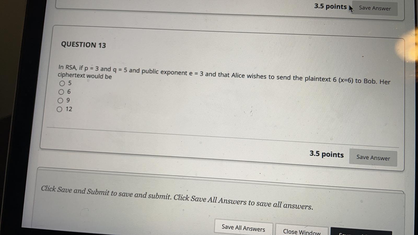 Solved 3.5 Points Save Answer QUESTION 13 In RSA, If P = 3 | Chegg.com