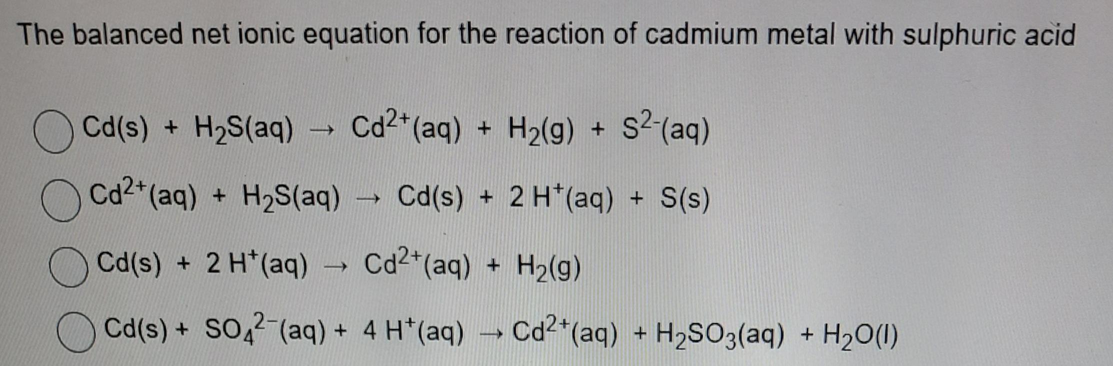 Solved The balanced net ionic equation for the reaction of | Chegg.com