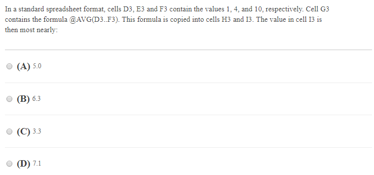 Solved In a standard spreadsheet format, cells D3, E3 and F3 | Chegg.com