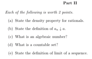 Solved Part II Each of the following is worth 2 points. (a) | Chegg.com