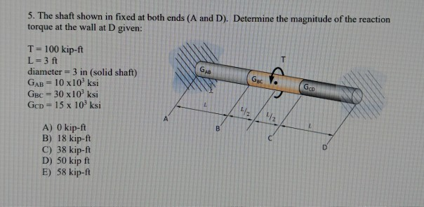 Solved 5. The shaft shown in fixed at both ends (A and D). | Chegg.com