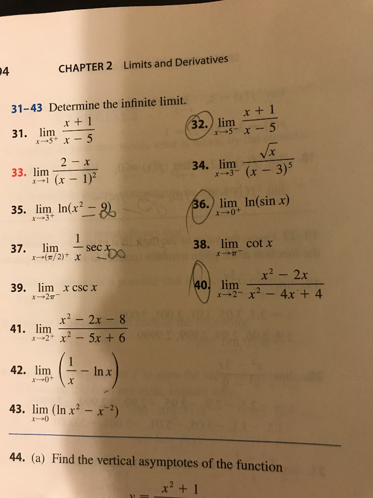 Solved CHAPTER 2 Limits and Derivatives 4 31-43 Determine | Chegg.com