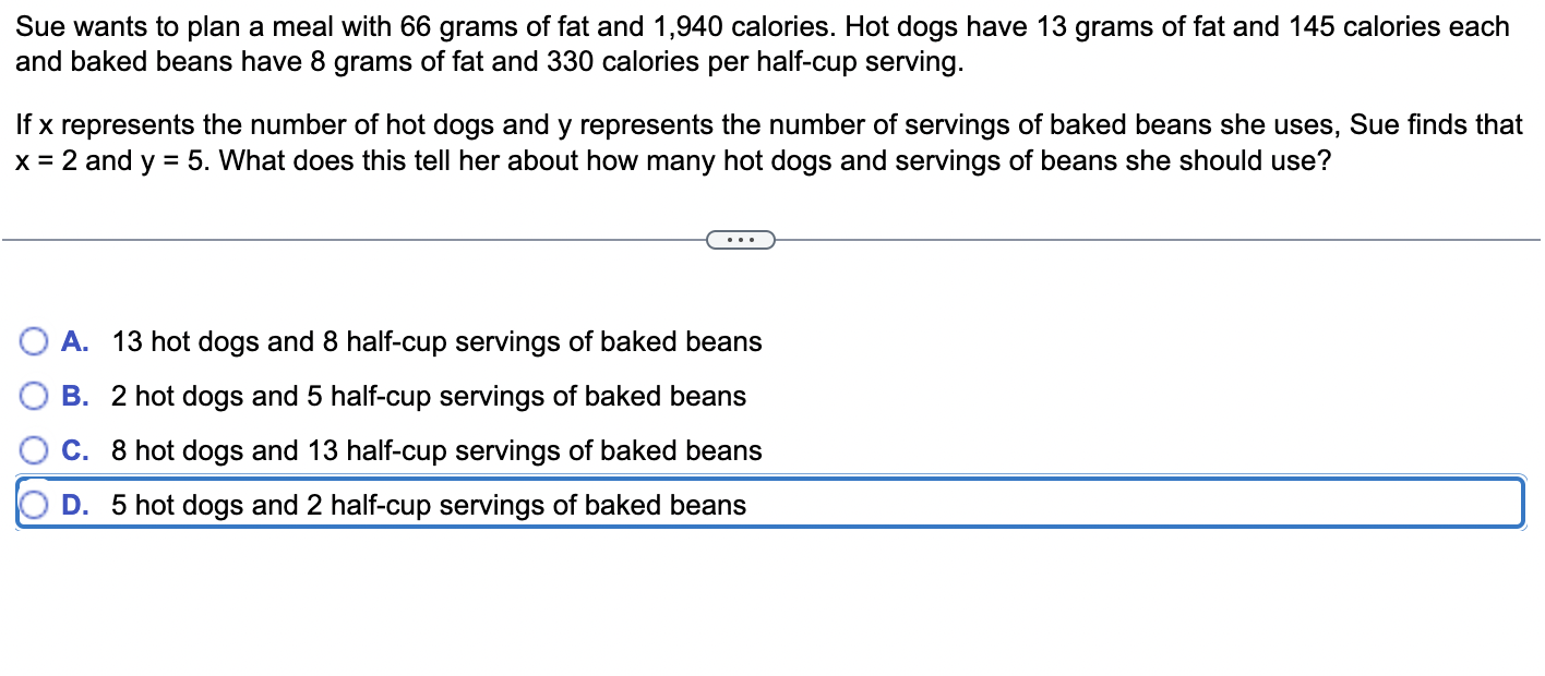 Solved Sue wants to plan a meal with 66 grams of fat and