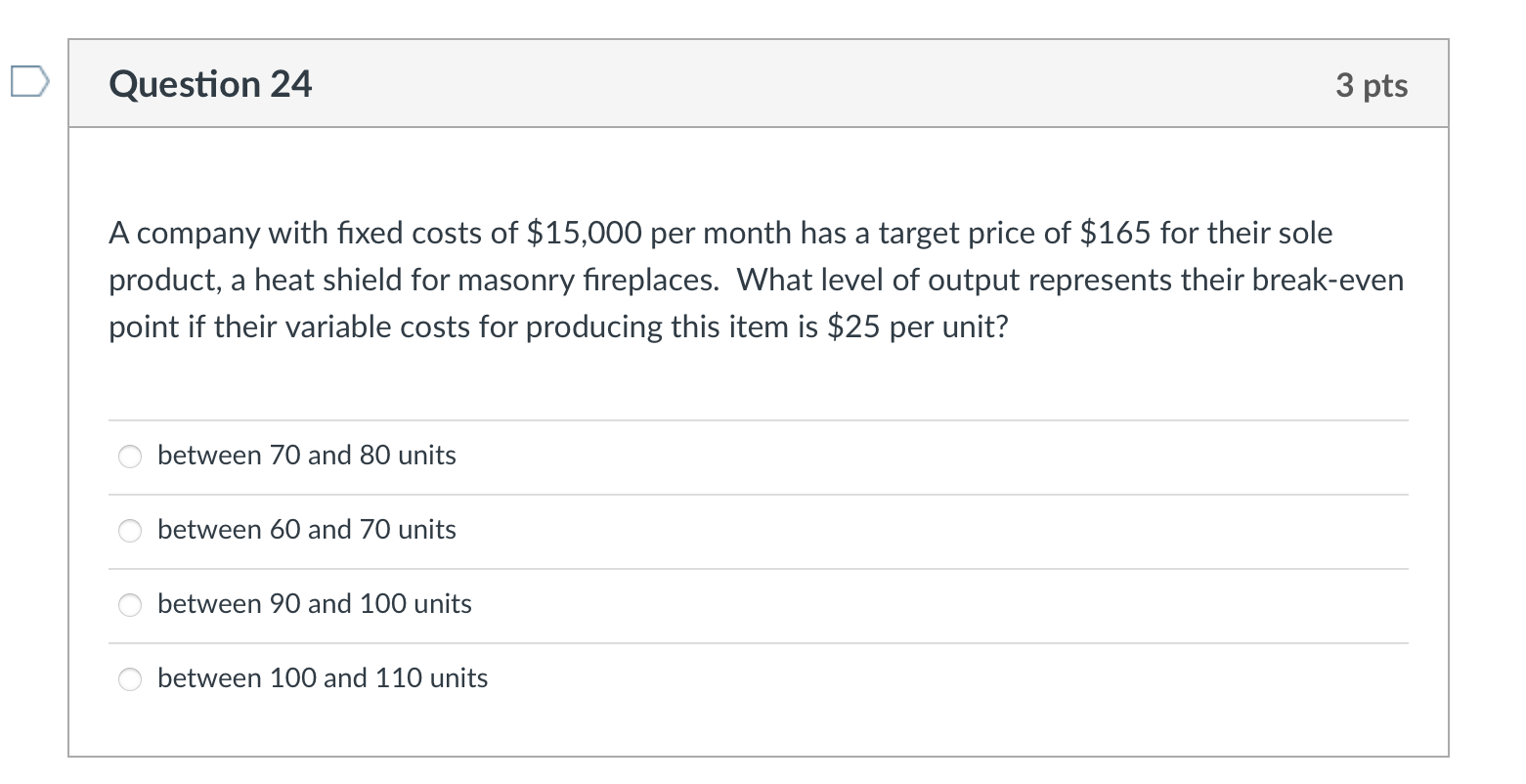 Solved Question 24 3 pts A company with fixed costs of | Chegg.com