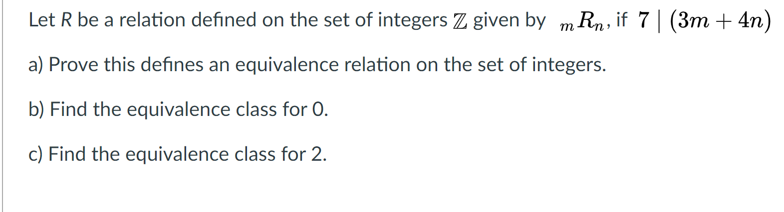 Solved Let R Be A Relation Defined On The Set Of Integers Z | Chegg.com