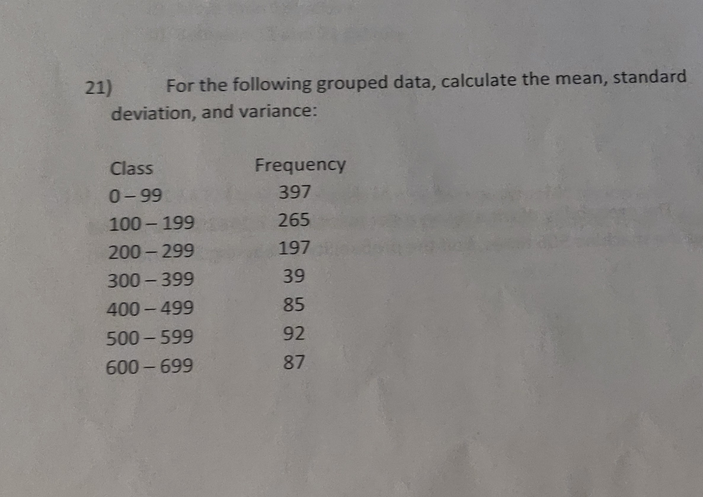 Solved 21 For The Following Grouped Data Calculate The Chegg Com