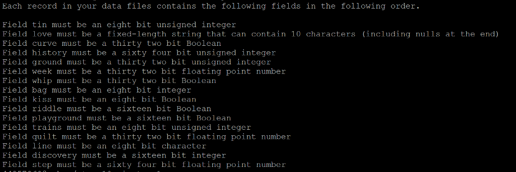 Solved Stage 2: Reading a binary data file and printing it | Chegg.com