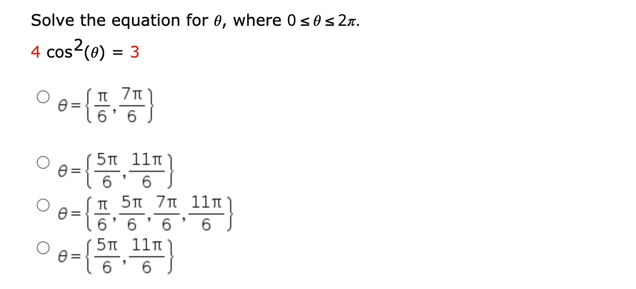 Solved Solve The Equation For A Where 0 0 2 4 Cos2 Chegg Com
