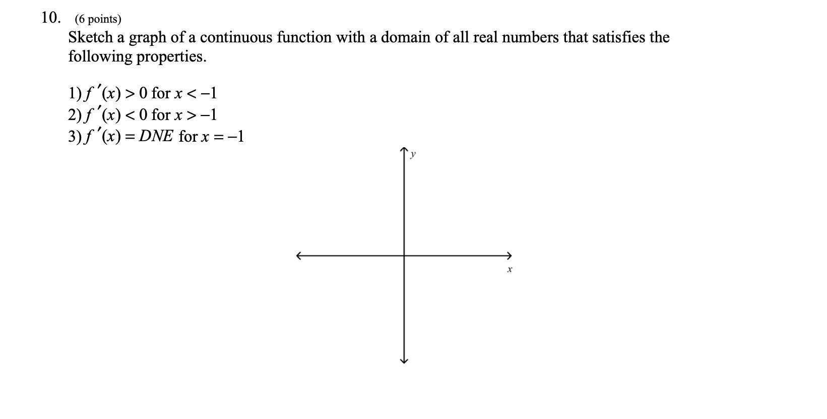 Solved 10. (6 points) Sketch a graph of a continuous | Chegg.com