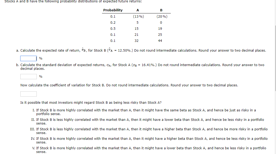 Solved Stocks A And B Have The Following Probability | Chegg.com