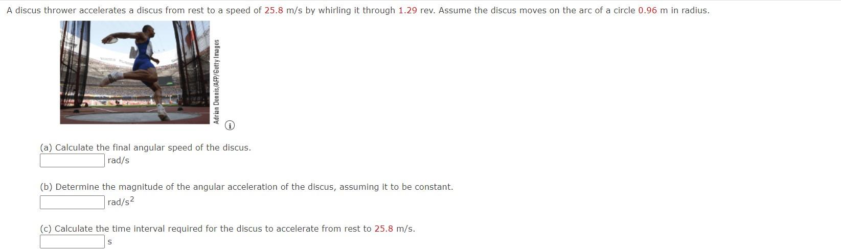 Solved A discus thrower accelerates a discus from rest to a | Chegg.com