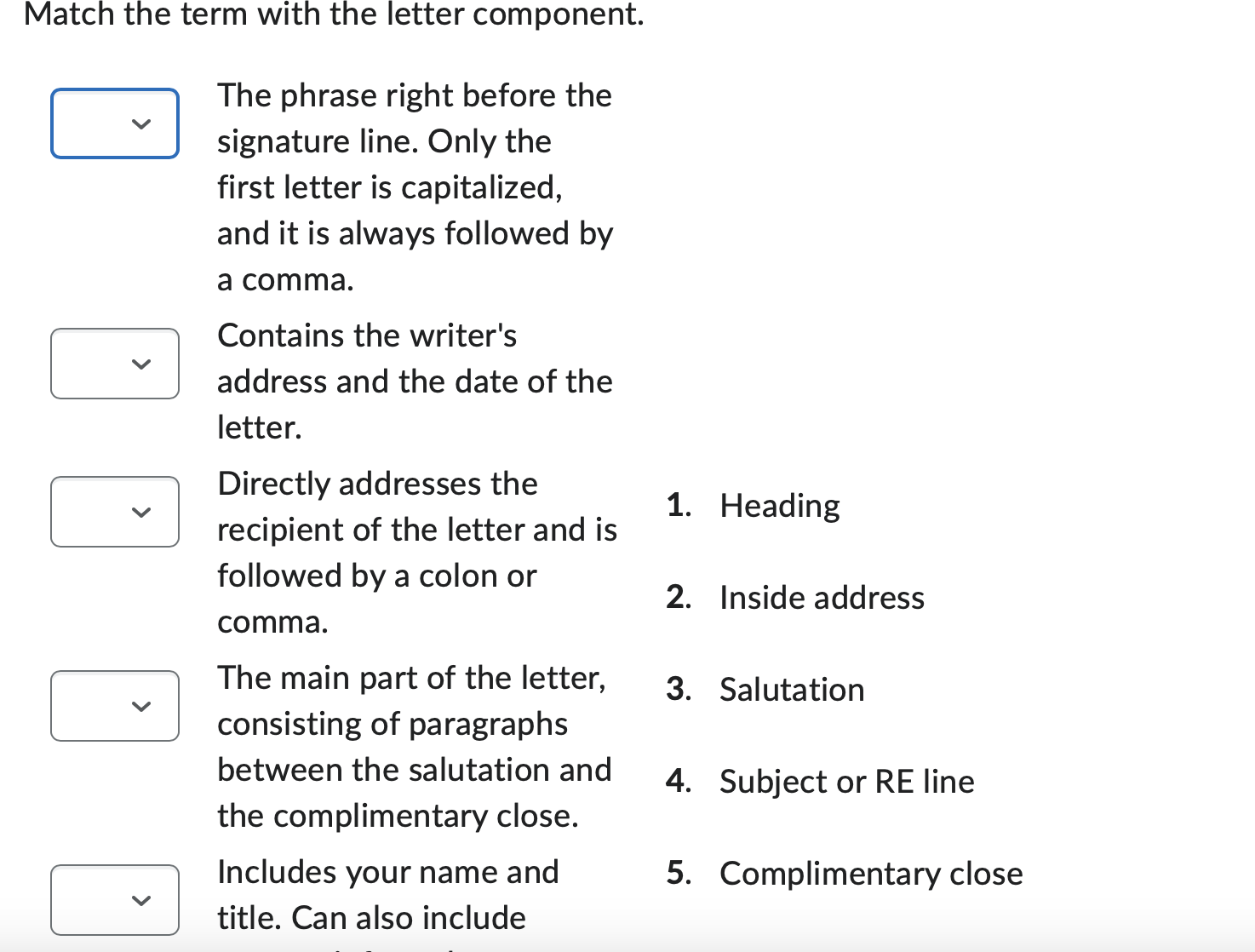 Match the term with the letter component. The | Chegg.com