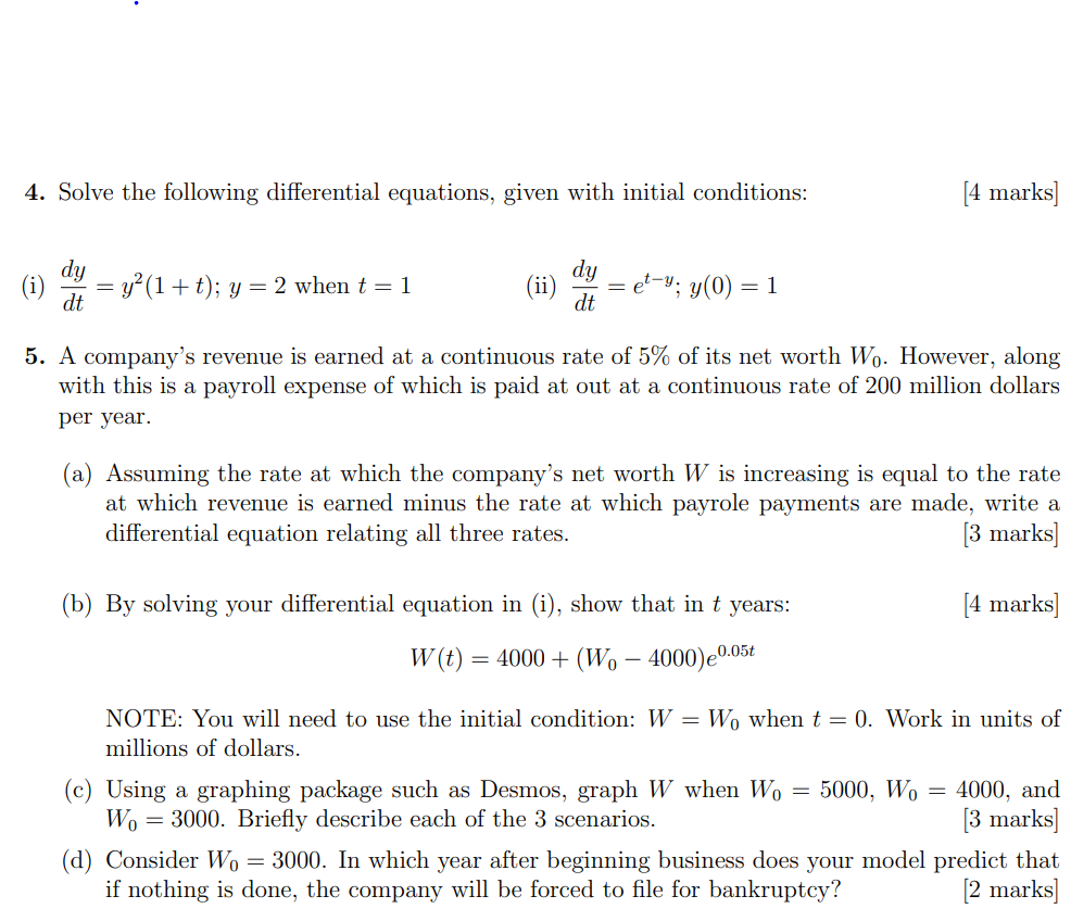 Solved 4. Solve the following differential equations, given | Chegg.com