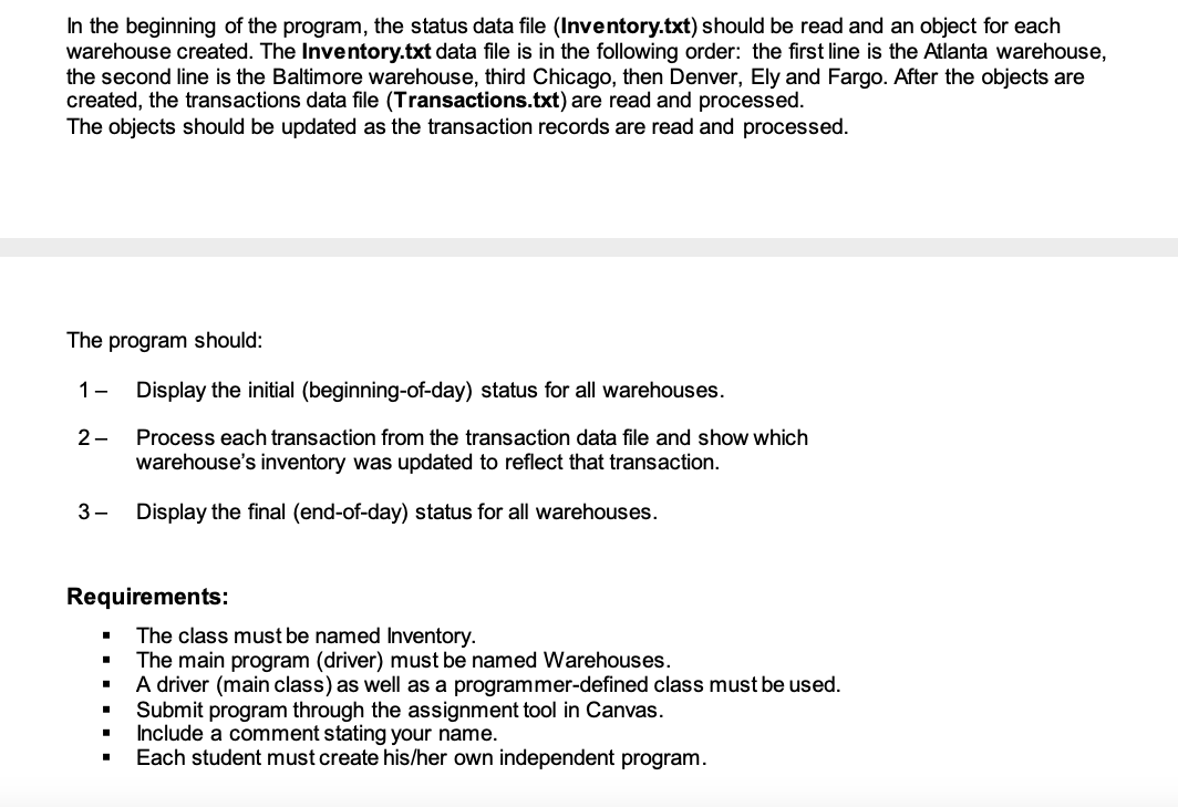 Solved Inventory Management System Objective: Work with | Chegg.com