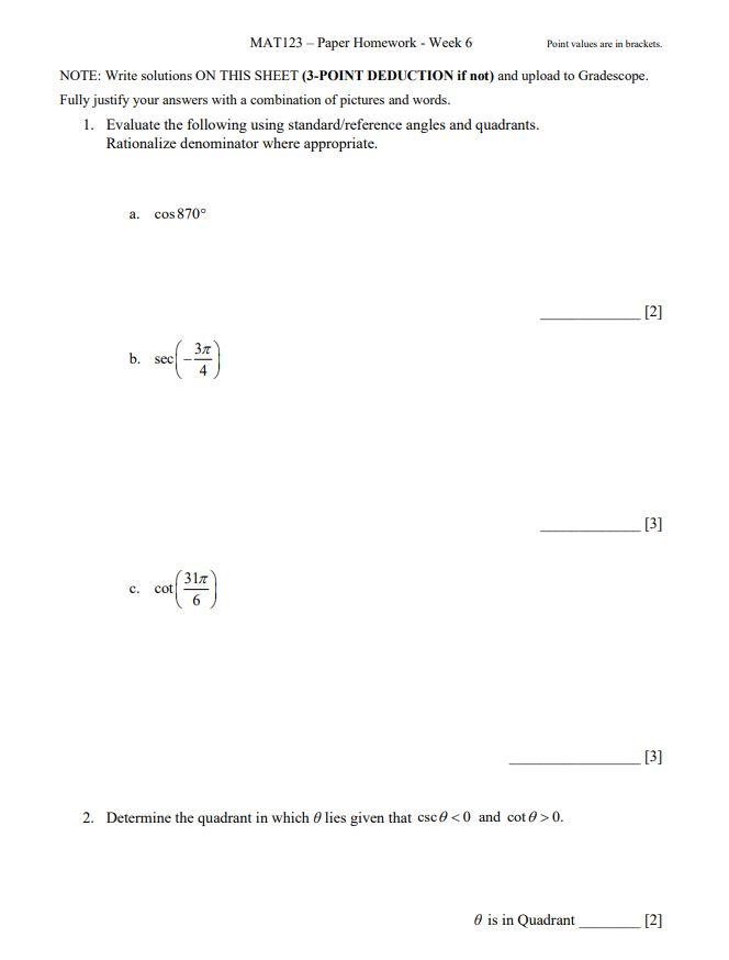 Solved MAT123 - Paper Homework - Week 6 Point values are in | Chegg.com