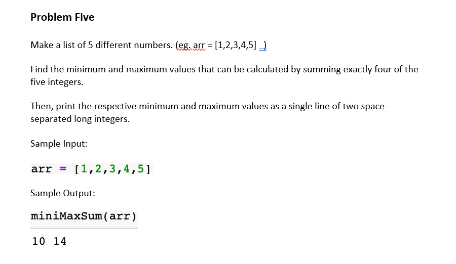 Solved Problem Five Make a list of 5 different numbers. (eg: | Chegg.com