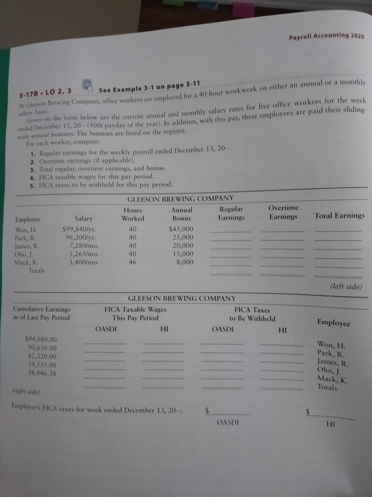 Payroll Accounting 2020 3-17B.LO 2, 3 See Example 3-1 | Chegg.com