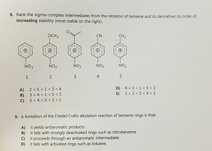 Solved Rank the sigma-complex intermediates from the | Chegg.com
