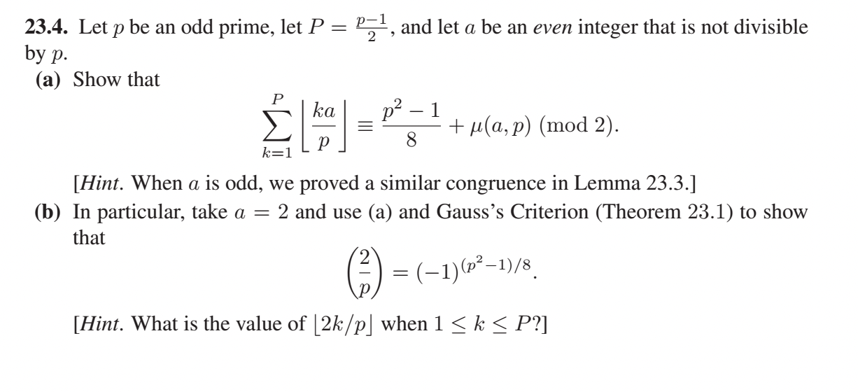 Solved 23.4. Let P Be An Odd Prime, Let P=2p−1, And Let A Be | Chegg.com