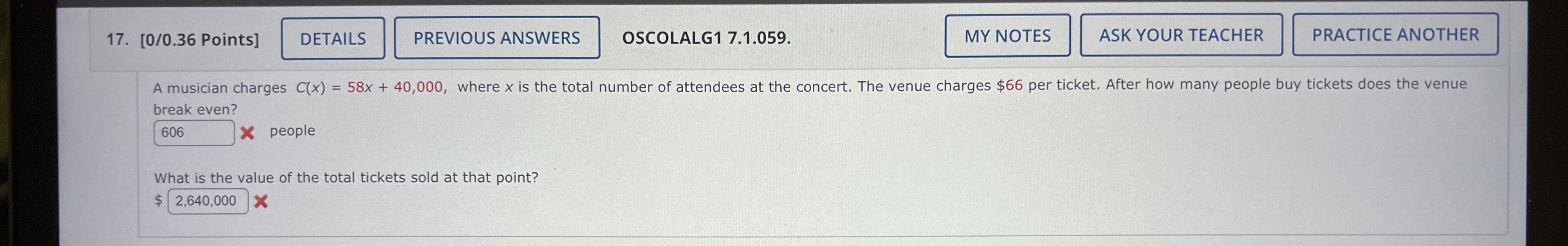 Solved A musician charges C(x)=58x+40,000 where ask is the