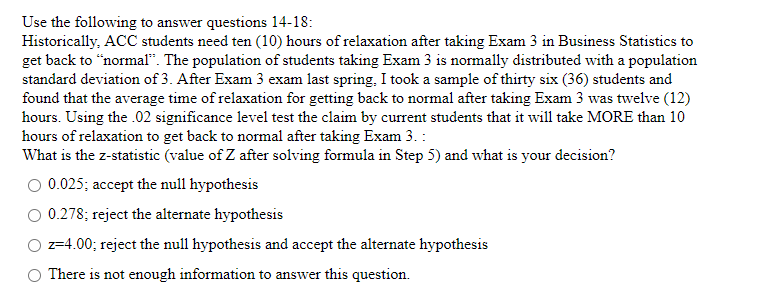 Solved Use the following to answer questions 14-18: | Chegg.com