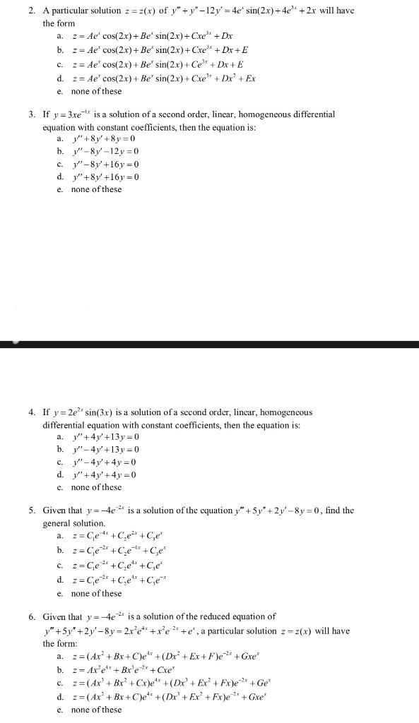 Solved 2 A Particular Solution Z Z X Of