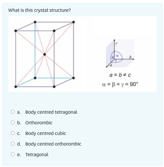 Solved Name this crystal structure O a. Body centred cubic O | Chegg.com