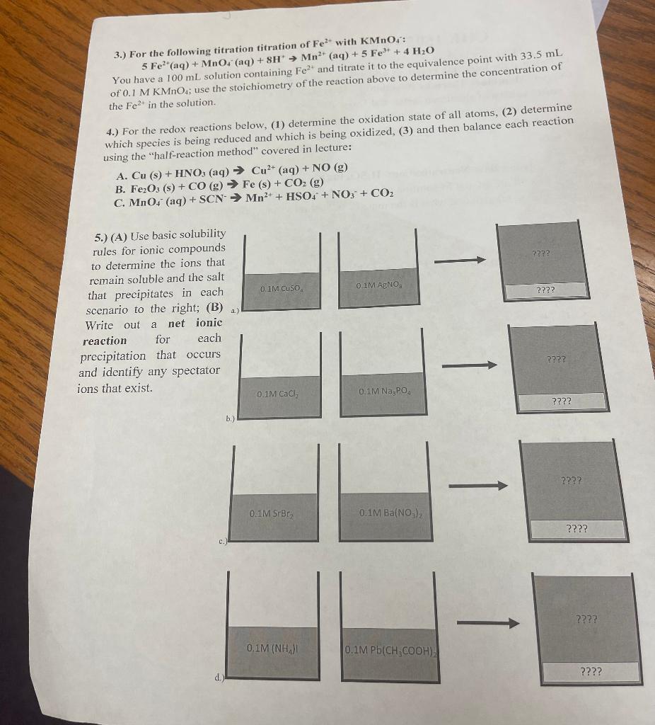 3.) For the following titration titration of Fe2+