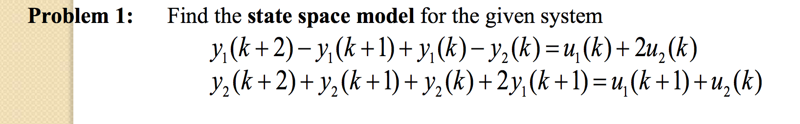 Solved Problem 1: Find the state space model for the given | Chegg.com