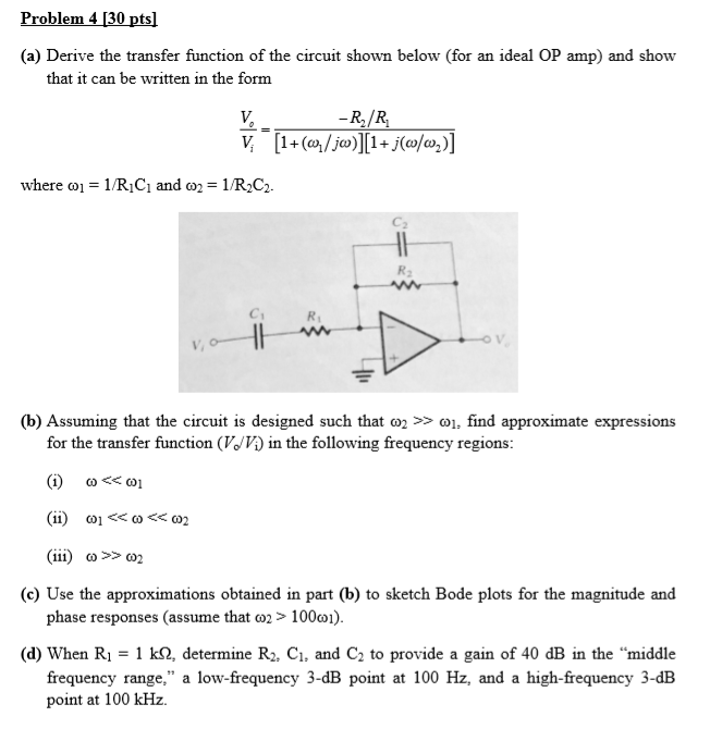 Solved Problem 4 [30 Pts] (a) Derive The Transfer Function | Chegg.com