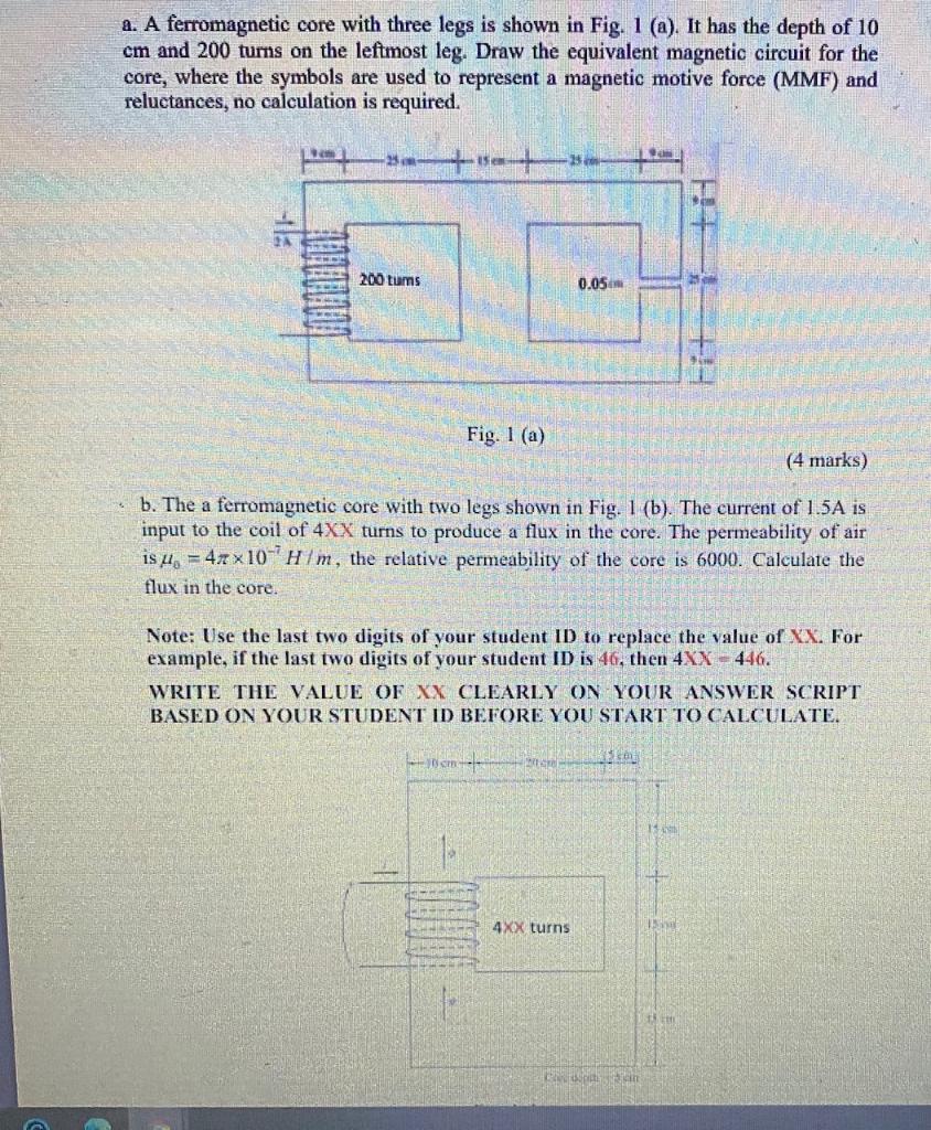 Solved 2. A ferromagnetic core with three legs is shown in | Chegg.com