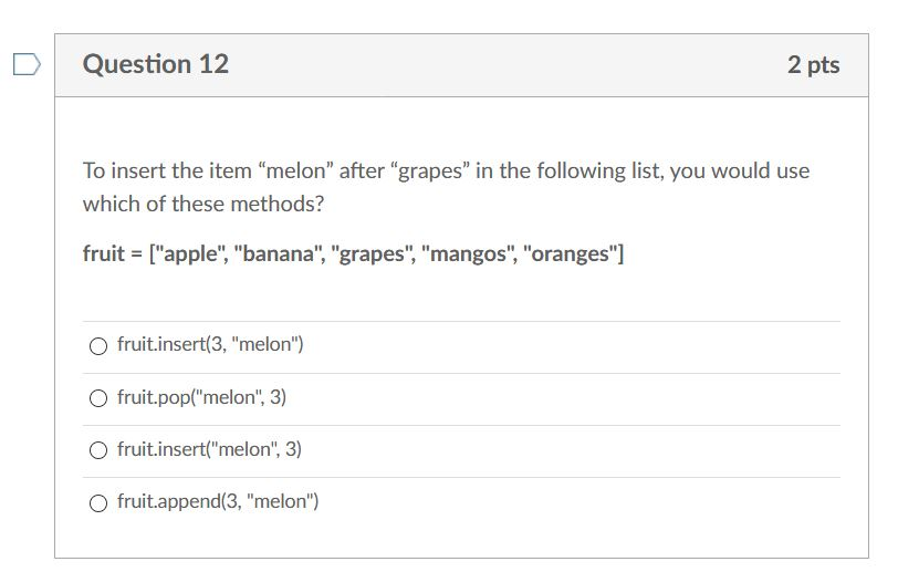 Solved D Question 11 2 pts The method adds an item to the | Chegg.com