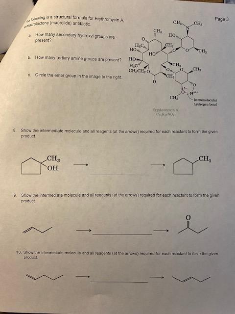 a w tolowing is a structural formula for Erythromycin A.
grtacrolactone (macrolide) antibietic
a. How many secondary hydroxyl