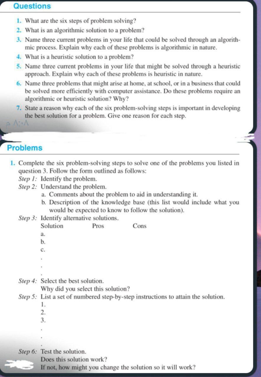 Solved Questions 1. What are the six steps of problem | Chegg.com