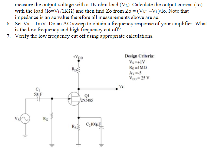 Solved A. 1. Complete the design for the JFET amplifier in | Chegg.com