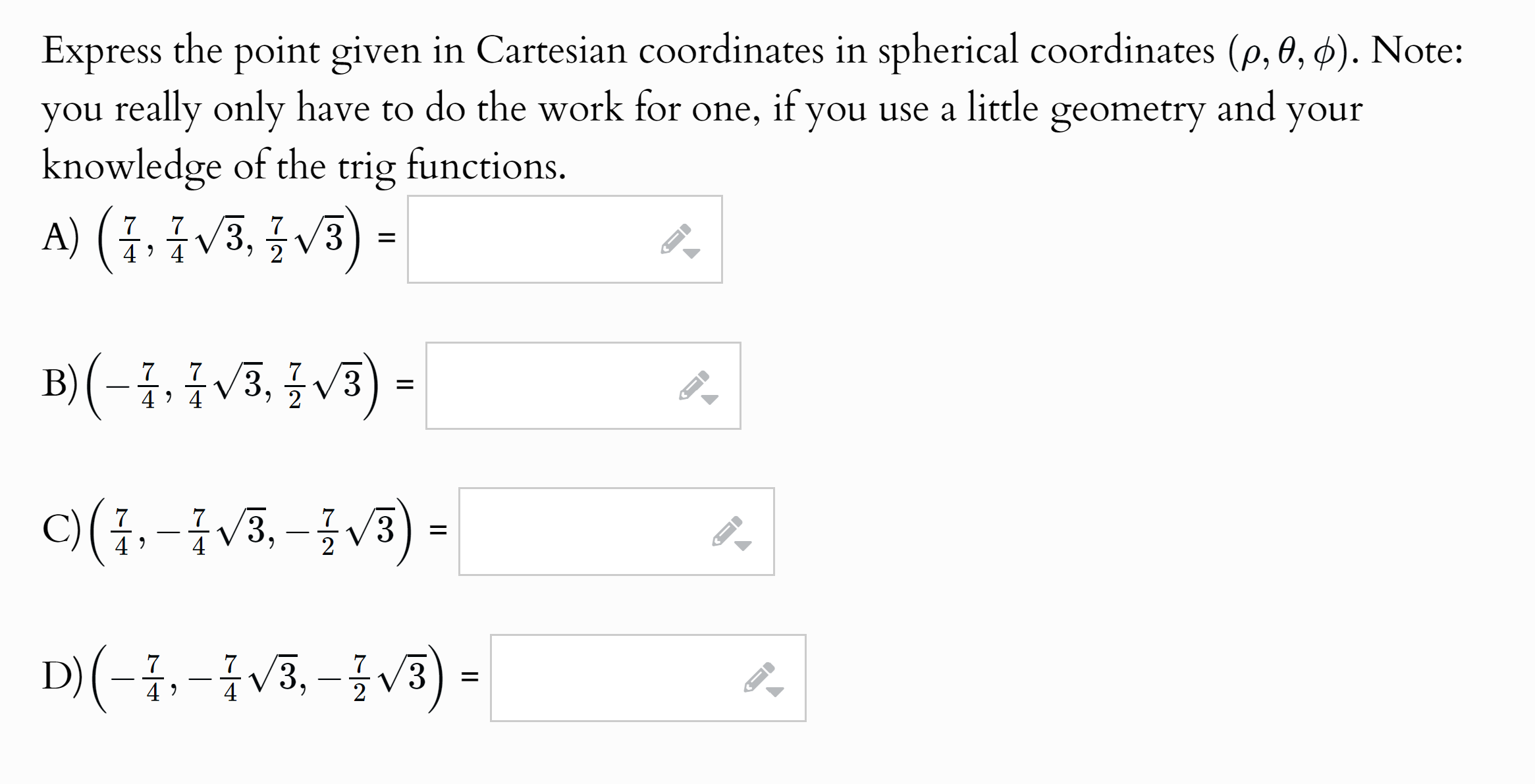 Solved Express the point given in Cartesian coordinates in | Chegg.com