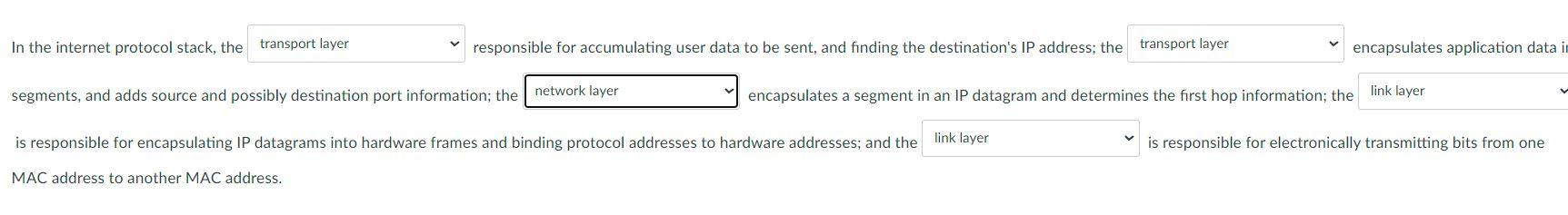 Solved In the internet protocol stack, the transport layer | Chegg.com