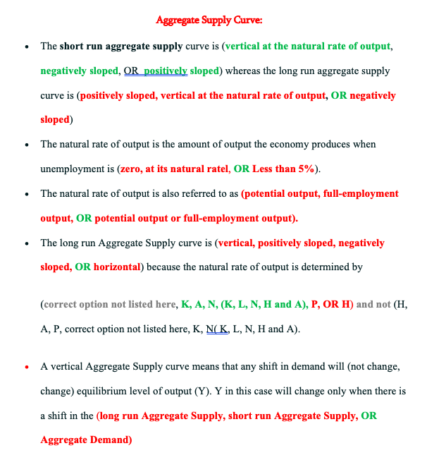 Solved Aggregate Supply Curve: The short run aggregate | Chegg.com