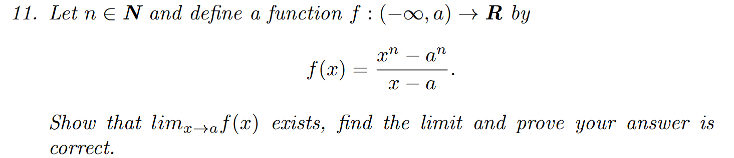 Solved 11. Let n E N and define a function f :(-00, a) → R | Chegg.com