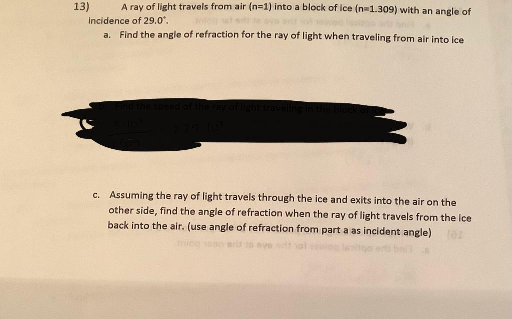 Solved 13) A ray of light travels from air (n=1) into a | Chegg.com
