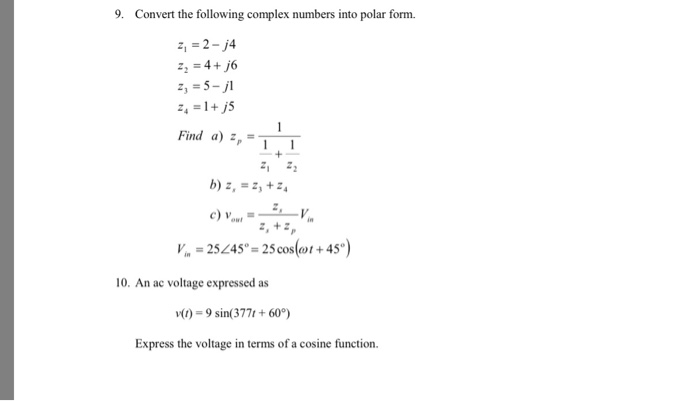 Solved 9. Convert the following complex numbers into polar | Chegg.com