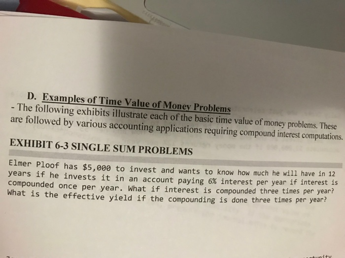Solved D. Examples of Time Value of Money Problems - The | Chegg.com