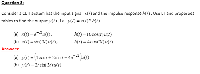 Solved Question 3: Consider a CLTI system has the input | Chegg.com