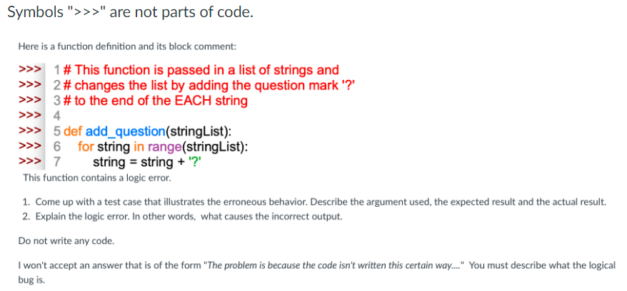 Solved Symbols ">>>" are not parts of code. Here is a | Chegg.com