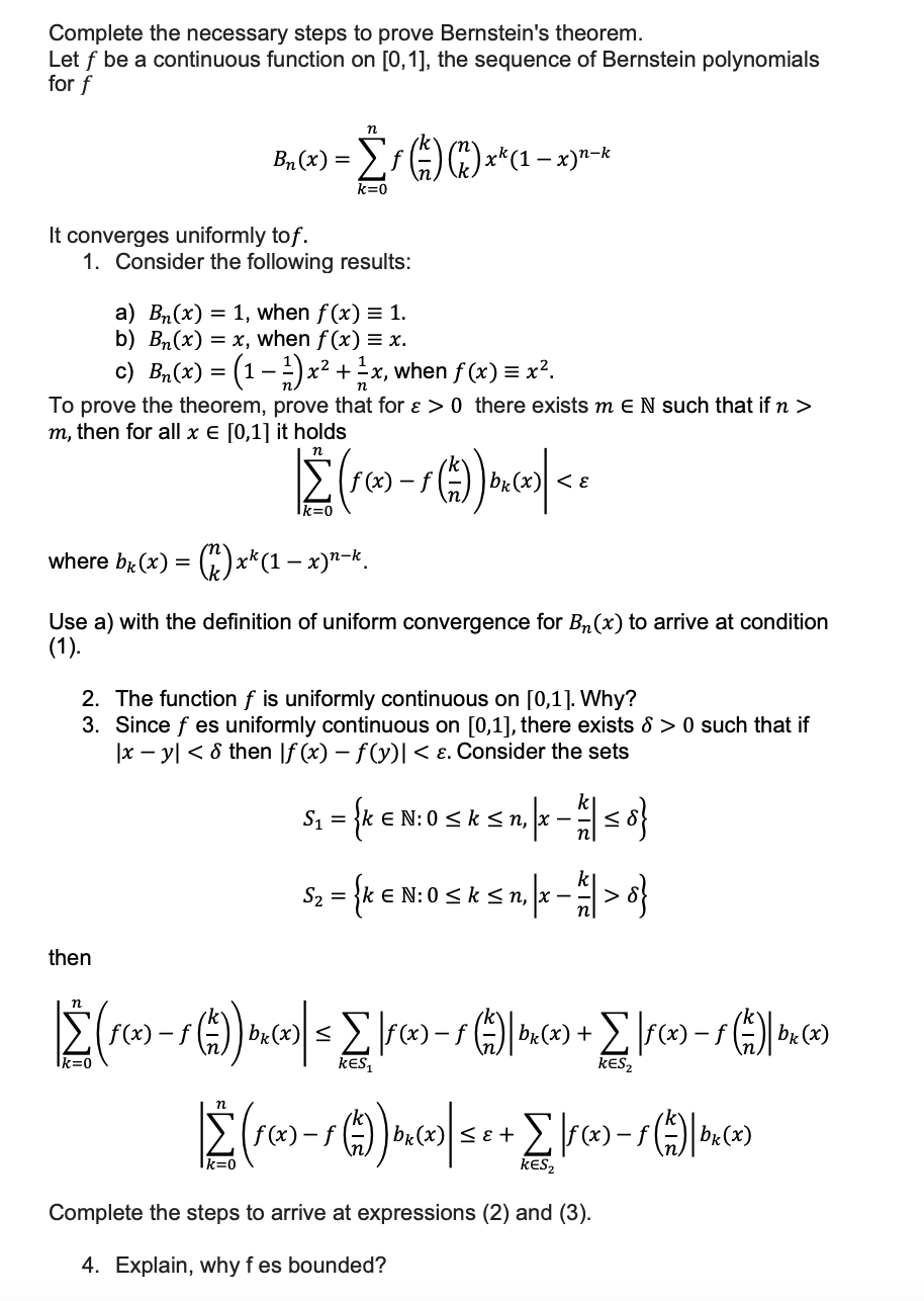 Solved Complete the necessary steps to prove Bernstein's | Chegg.com