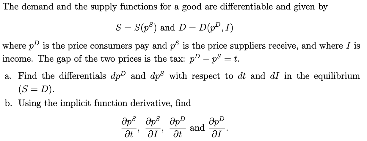 Solved The demand and the supply functions for a good are | Chegg.com